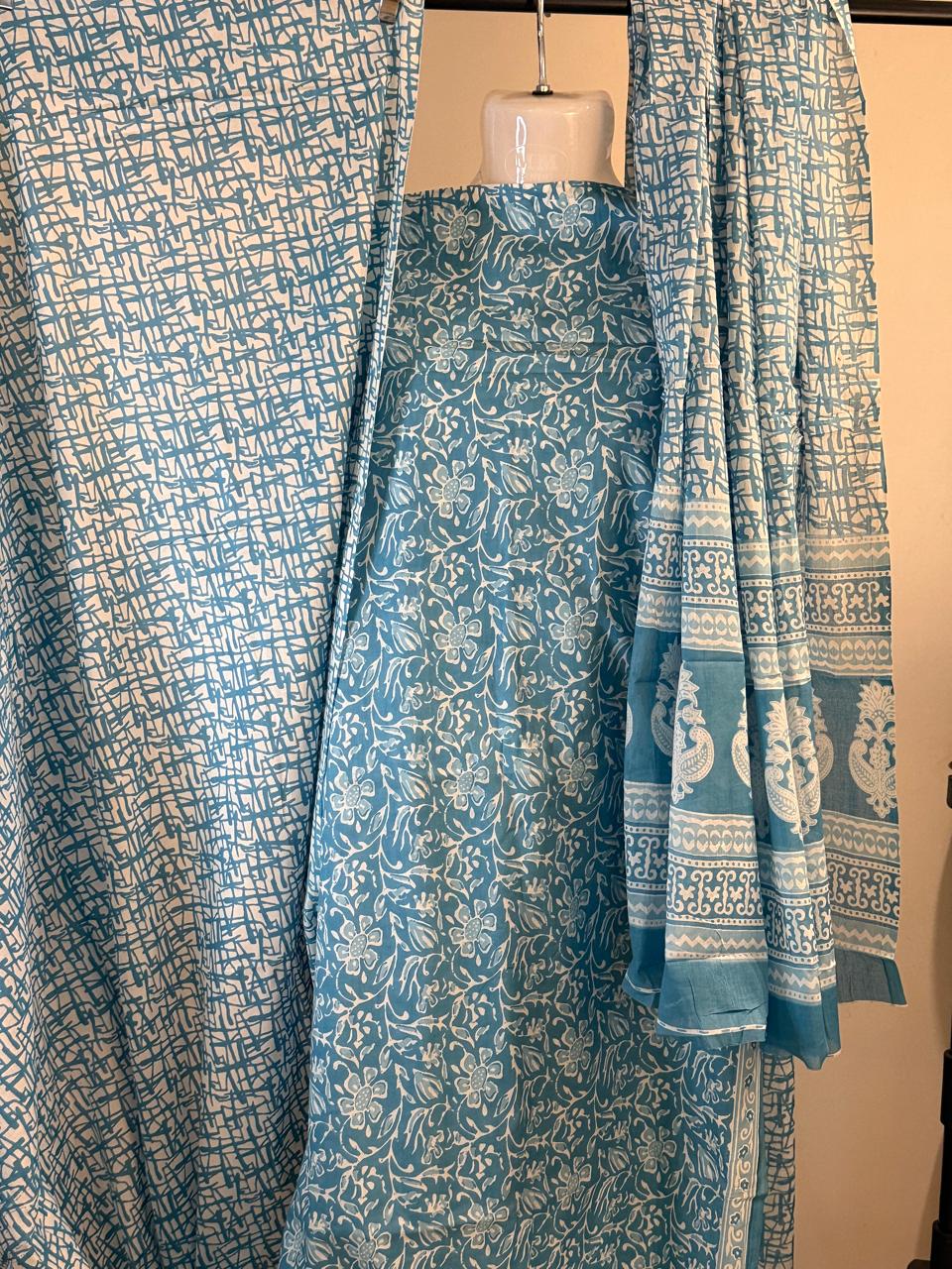 Blue Sky – Indigo Cotton Suit Set (Sanganeri Print)