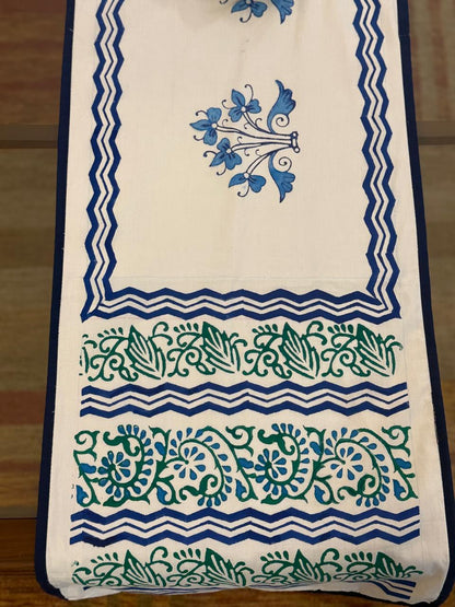 Nilaya - Hand Block Print Table Runner with blue border piping (15"x48")