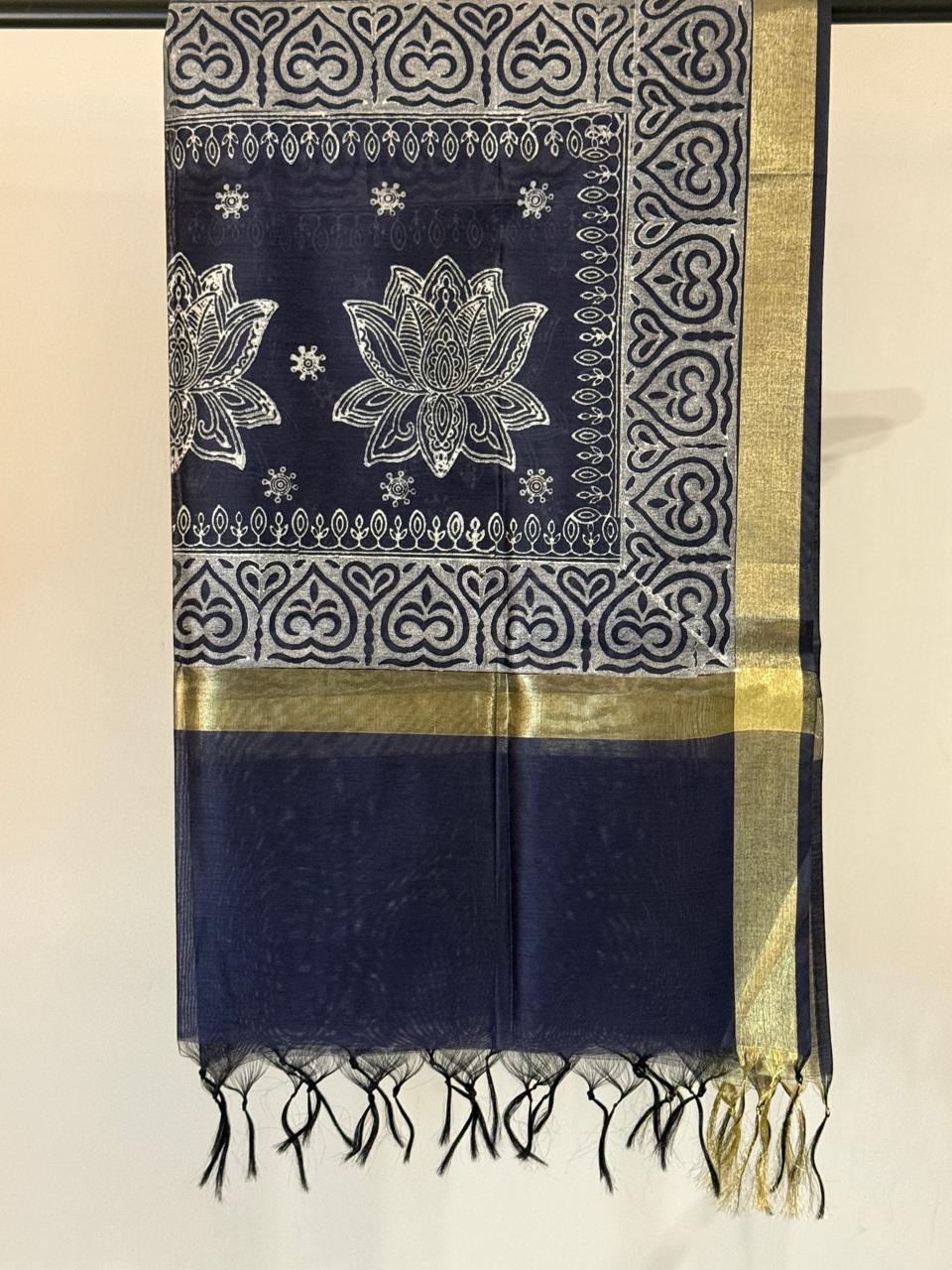 Kamalika – Navy Blue Chanderi Silk Dupatta