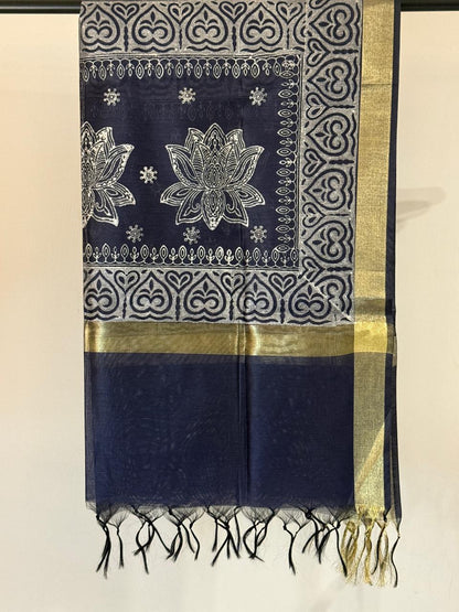 Kamalika – Navy Blue Chanderi Silk Dupatta