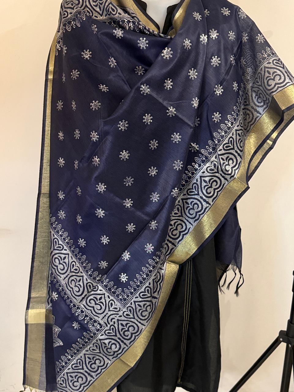 Kamalika – Navy Blue Chanderi Silk Dupatta