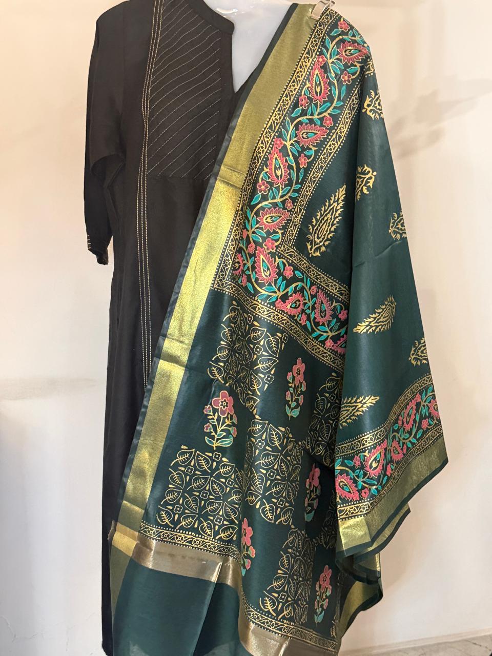 Mangalam – Emerald Green Chanderi Silk Dupatta
