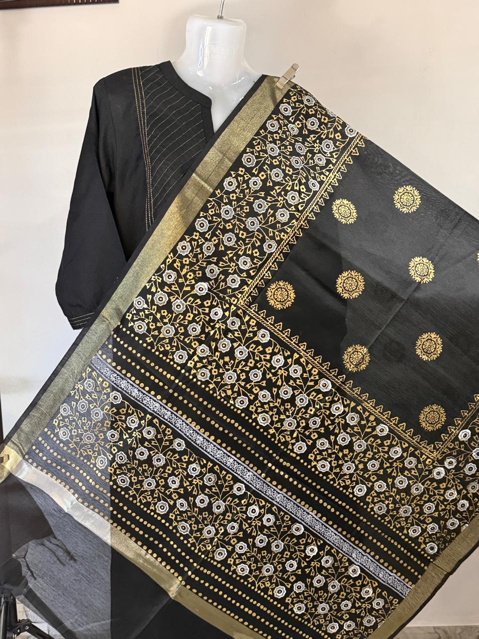 Sunehri Shaam – Black Chanderi Silk Dupatta