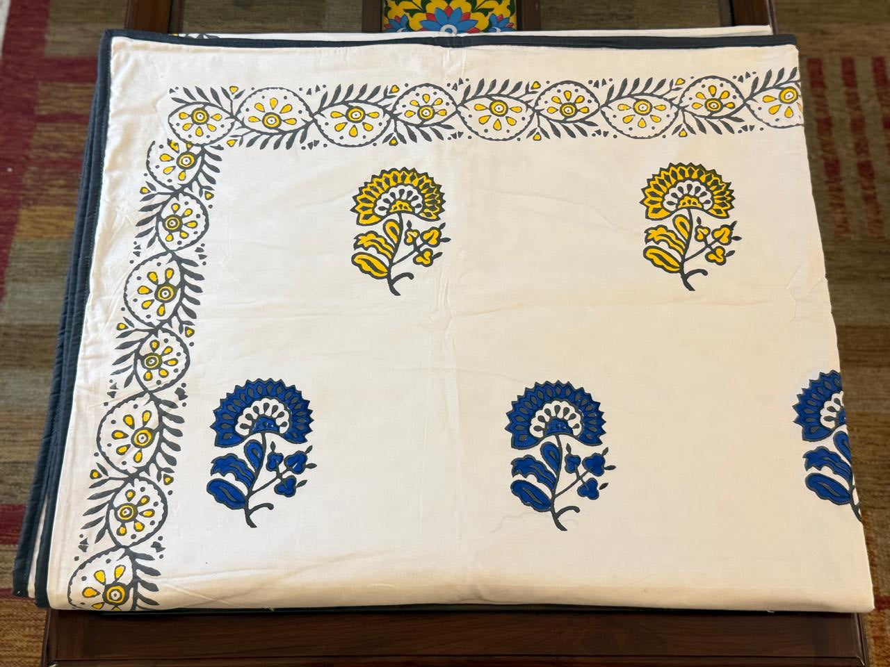 Enchanted Dreams - White Reversible Hand Block Printed Single Dohar