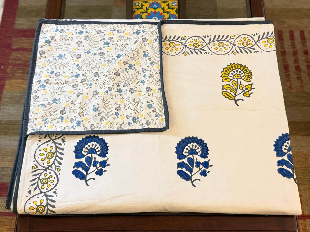 Enchanted Dreams - White Reversible Hand Block Printed Single Dohar