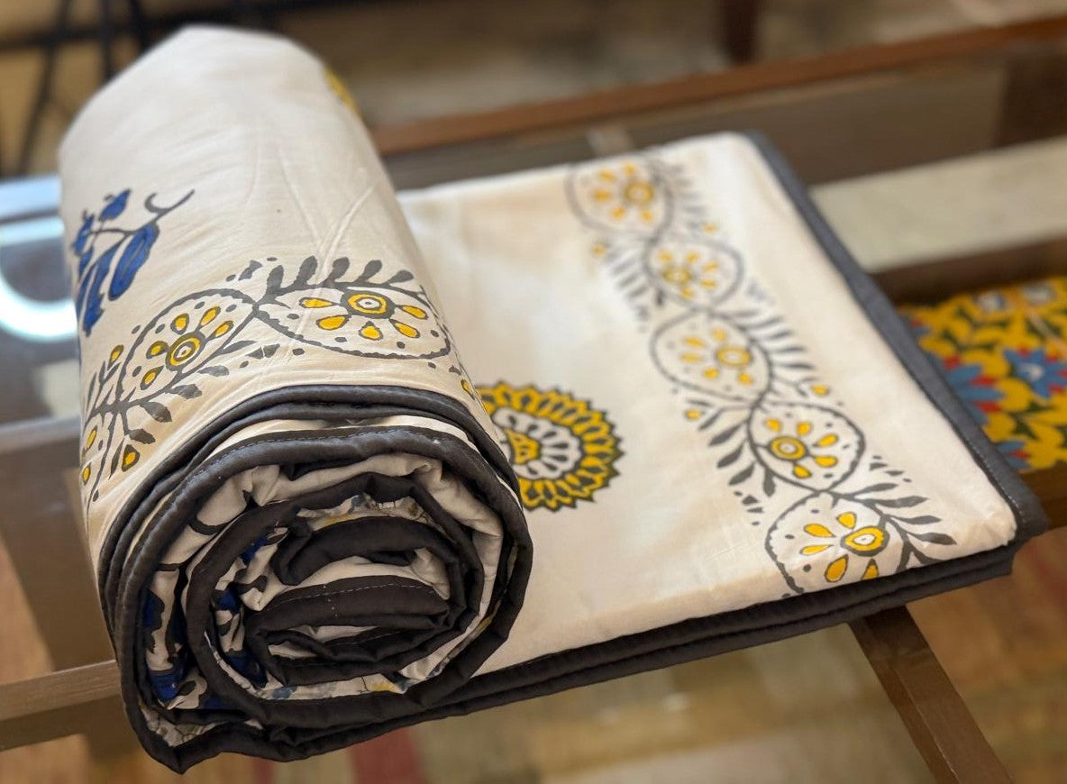 Enchanted Dreams - White Reversible Hand Block Printed Single Dohar