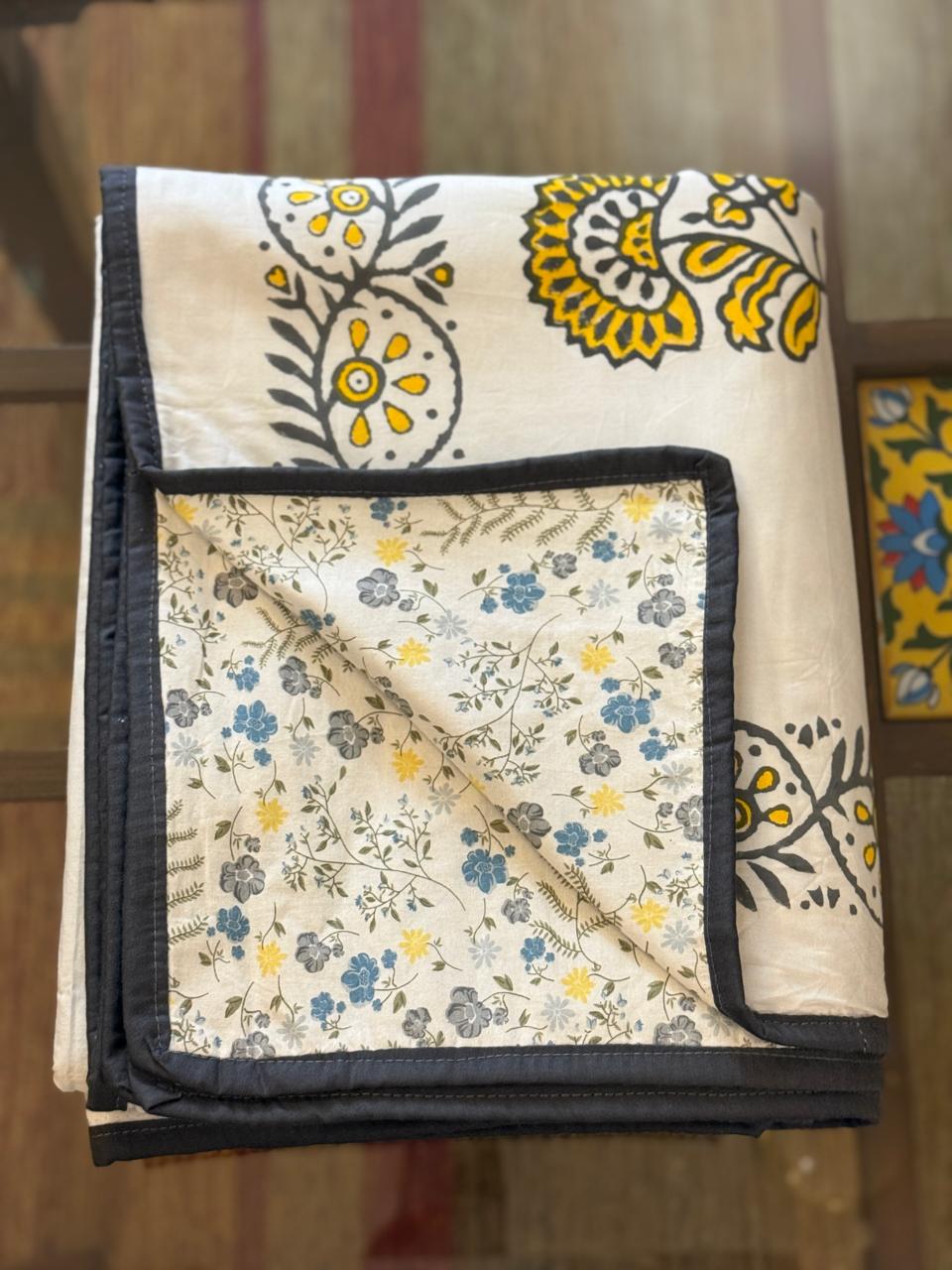 Enchanted Dreams - White Reversible Hand Block Printed Single Dohar