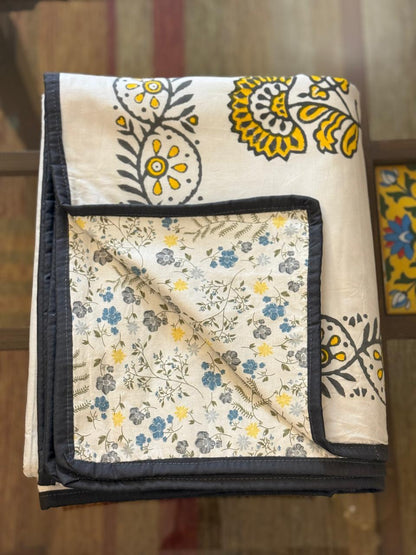 Enchanted Dreams - White Reversible Hand Block Printed Single Dohar