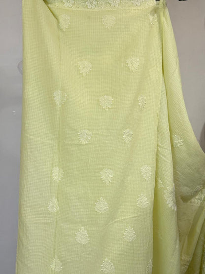 Amaltas - Kurta Material with Dupatta in Lemon Yellow Kota with White Chikankari Work