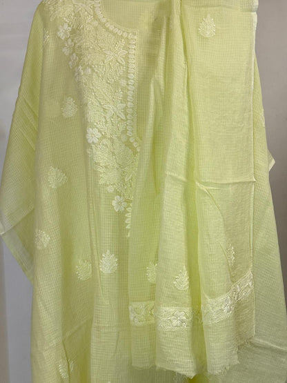 Amaltas - Kurta Material with Dupatta in Lemon Yellow Kota with White Chikankari Work