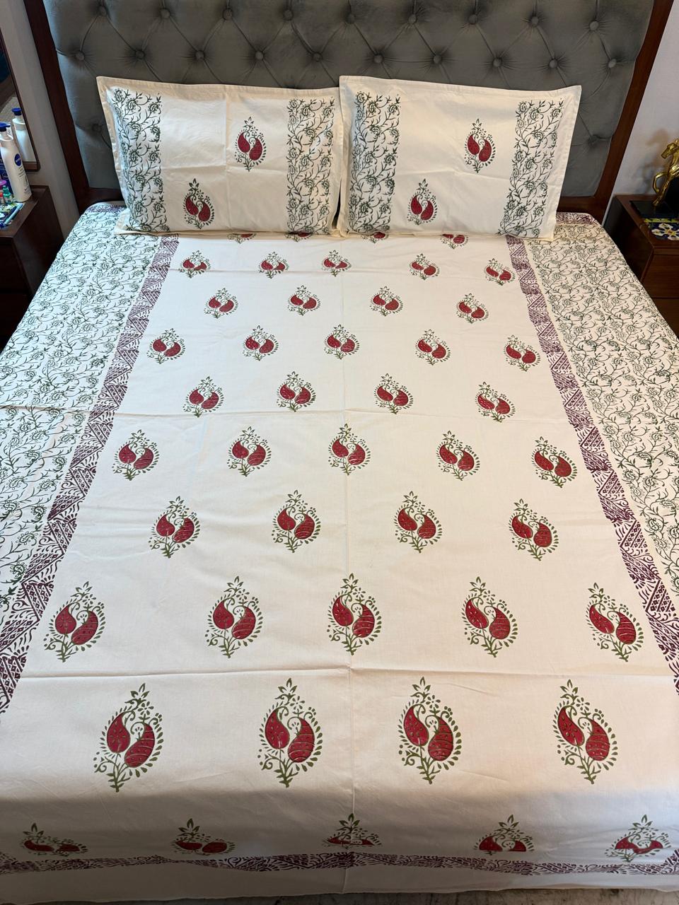 KumkumRaaga – Hand Block Printed Double Bedsheet Set