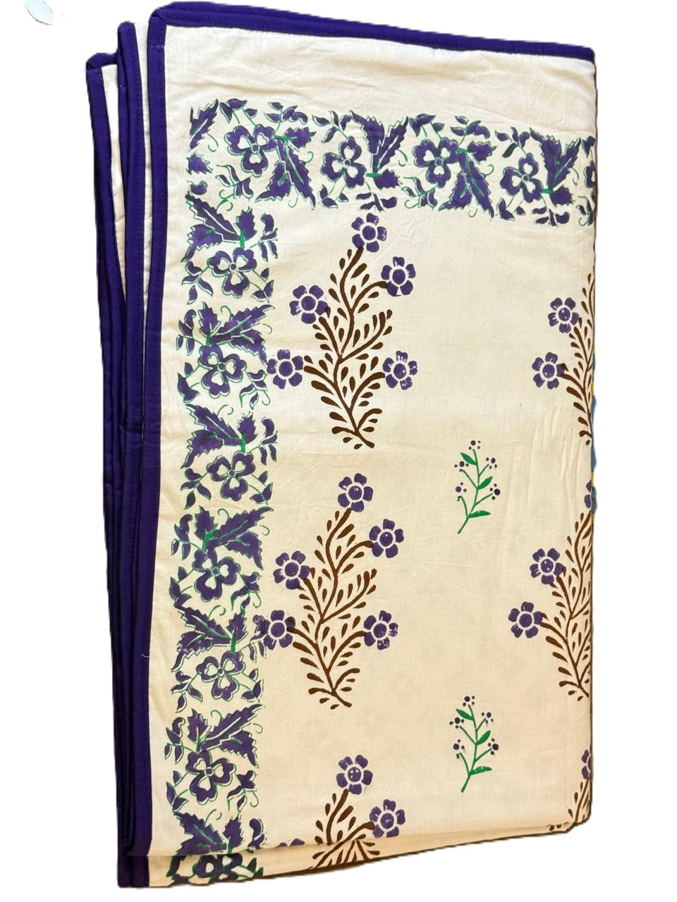 Violet Dreams - White Reversible Hand Block Printed Single Dohar