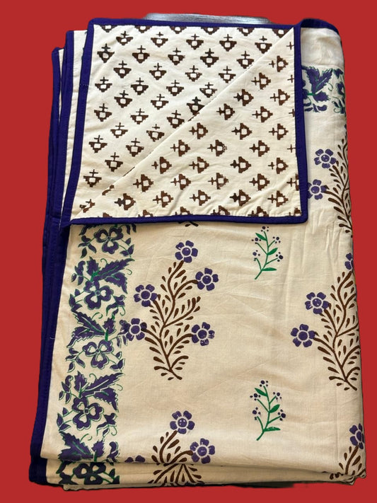 Violet Dreams - White Reversible Hand Block Printed Single Dohar