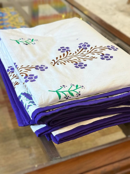 Violet Dreams - White Reversible Hand Block Printed Single Dohar