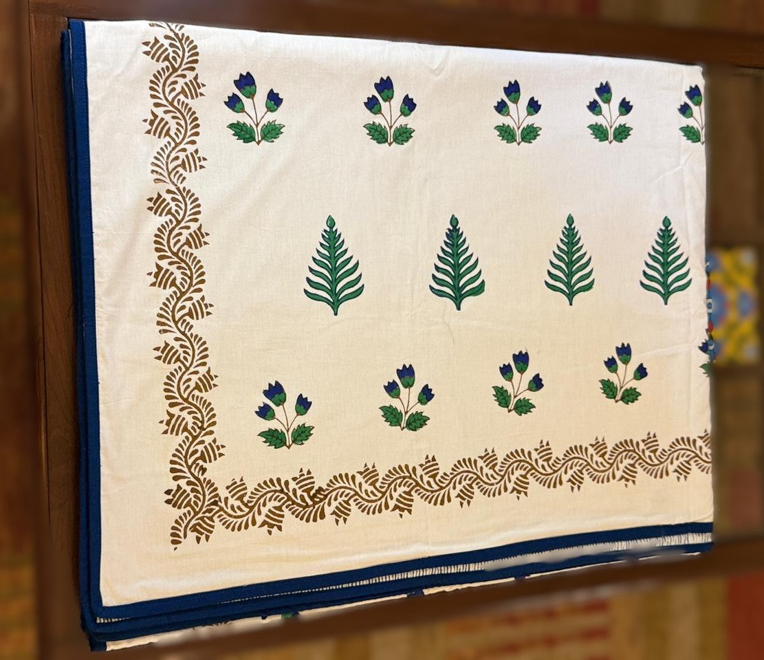 Azure Dreams - White Reversible Hand Block Printed Single Dohar
