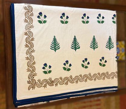 Azure Dreams - White Reversible Hand Block Printed Single Dohar