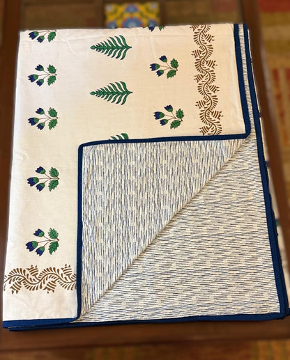 Azure Dreams - White Reversible Hand Block Printed Single Dohar