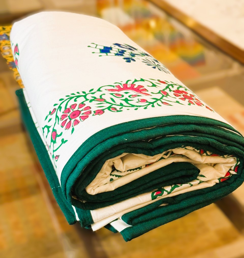 Dazzling Dreams - White Reversible Hand Block Printed Single Dohar