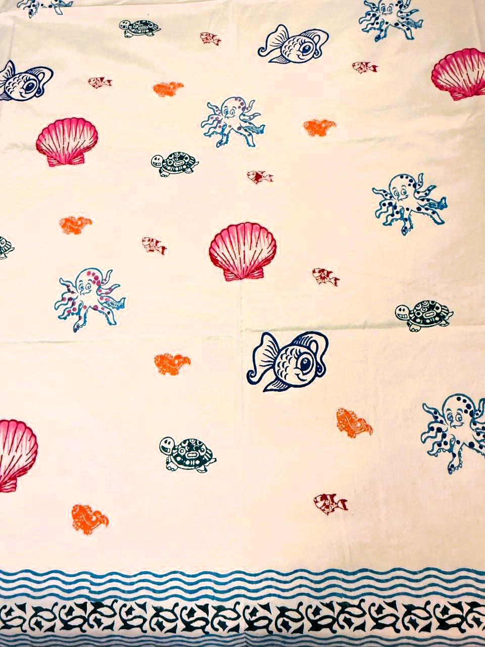 Under The Sea – Kids Hand Block Printed Single Bedsheet