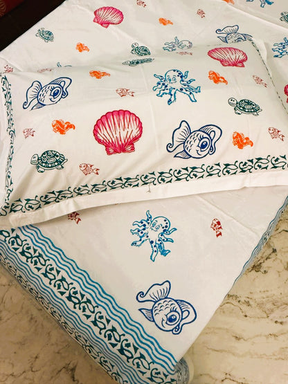 Under The Sea – Kids Hand Block Printed Single Bedsheet