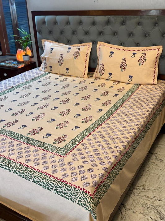 Sohini – Hand Block Printed Peach Coloured Double Bedsheet Set