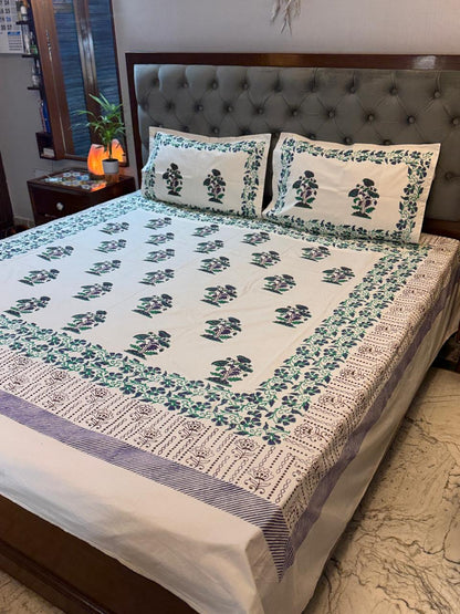 Ivira – Hand Block Printed Cream Coloured Double Bedsheet Set