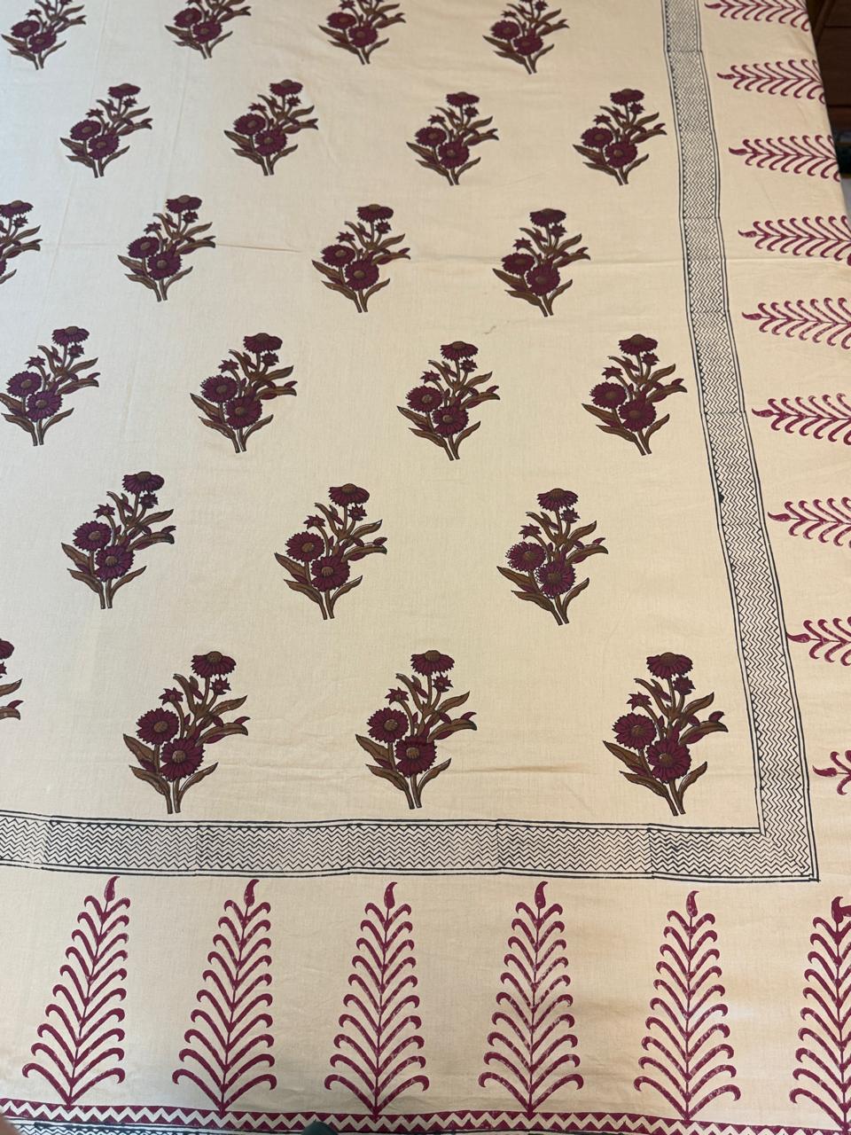 Reva – Hand Block Printed Beige Coloured Double Bedsheet Set