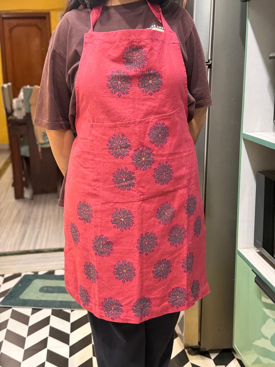 Bloom & Bake - Maroon Hand Block Printed Cotton Apron