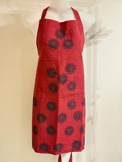 Bloom & Bake - Maroon Hand Block Printed Cotton Apron