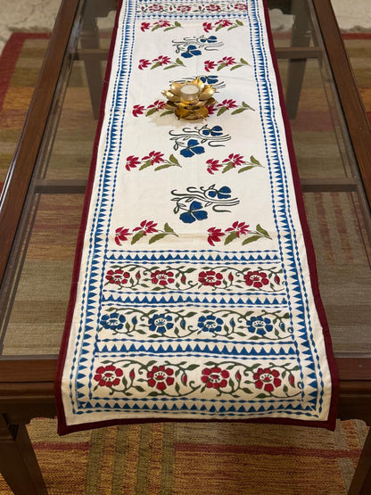 Aangan - Hand Block Printed Table Runner with border piping