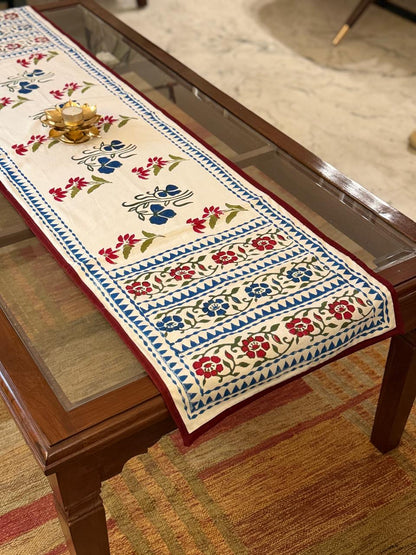 Aangan - Hand Block Printed Table Runner with border piping