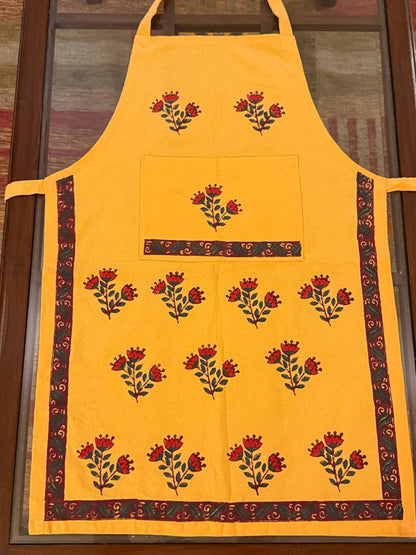 Pro Chef - Peach Orange Hand Block Printed Cotton Apron