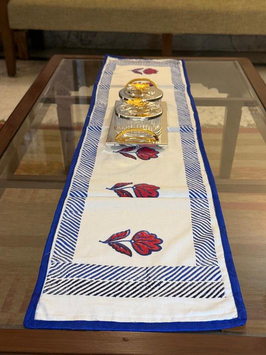 Vanya - Hand Block Print Coffee Table Runner with border piping (11"x48")