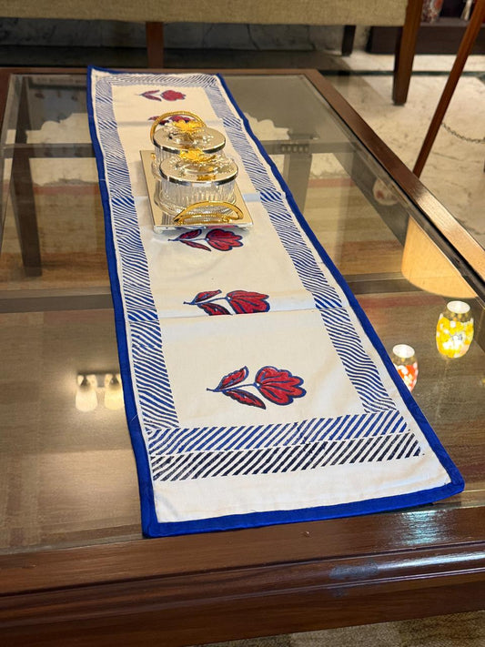 Vanya - Hand Block Print Coffee Table Runner with border piping (11"x48")