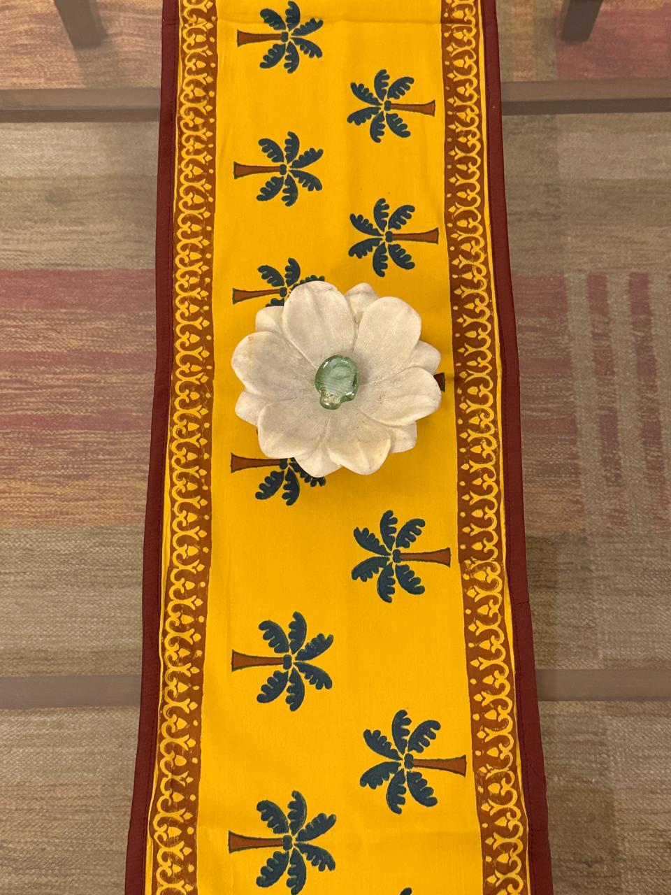 Kerala - Hand Block Print Runner with border piping (11"x50")