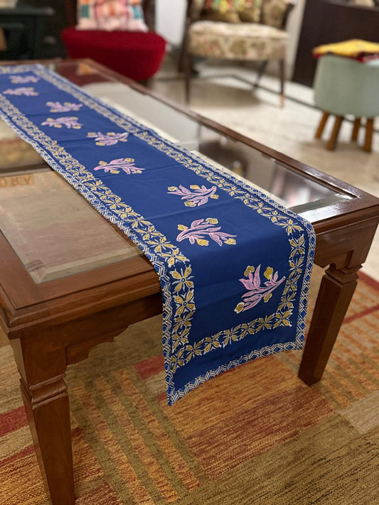 Blue Whisper - Hand Block Print Reversible Runner with border piping (11"x60")