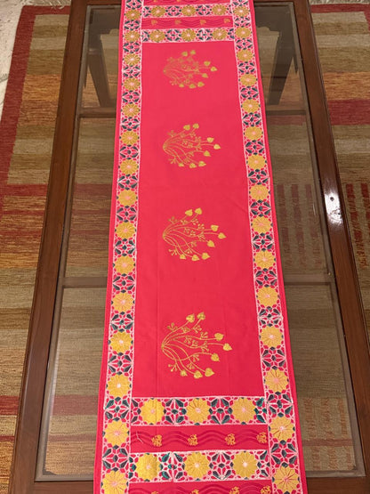 Ranjana - Hand Block Print, Fuschsia Pink, Dining Table Runner (15"x58")