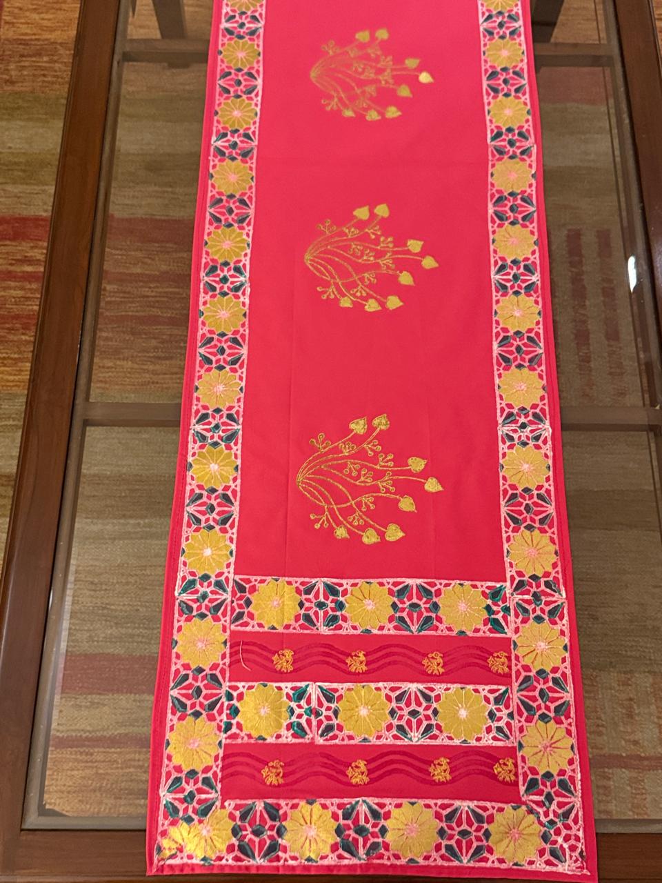 Ranjana - Hand Block Print, Fuschsia Pink, Dining Table Runner (15"x58")