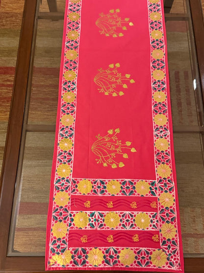 Ranjana - Hand Block Print, Fuschsia Pink, Dining Table Runner (15"x58")