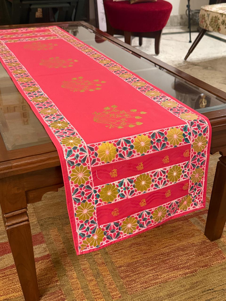 Ranjana - Hand Block Print, Fuschsia Pink, Dining Table Runner (15"x58")