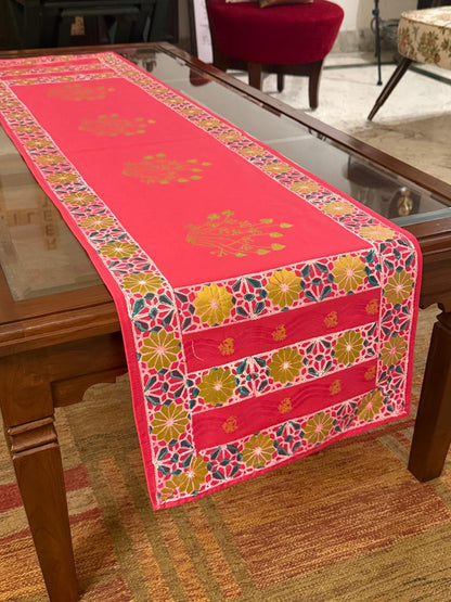 Ranjana - Hand Block Print, Fuschsia Pink, Dining Table Runner (15"x58")