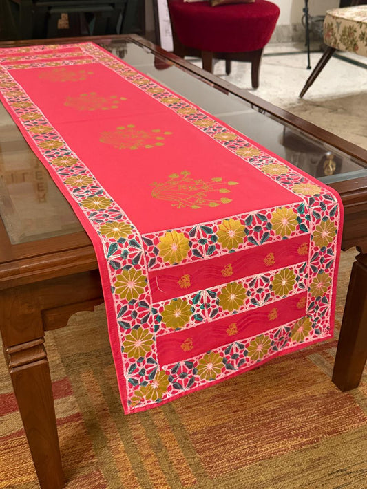 Ranjana - Hand Block Print, Fuschsia Pink, Dining Table Runner (15"x58")