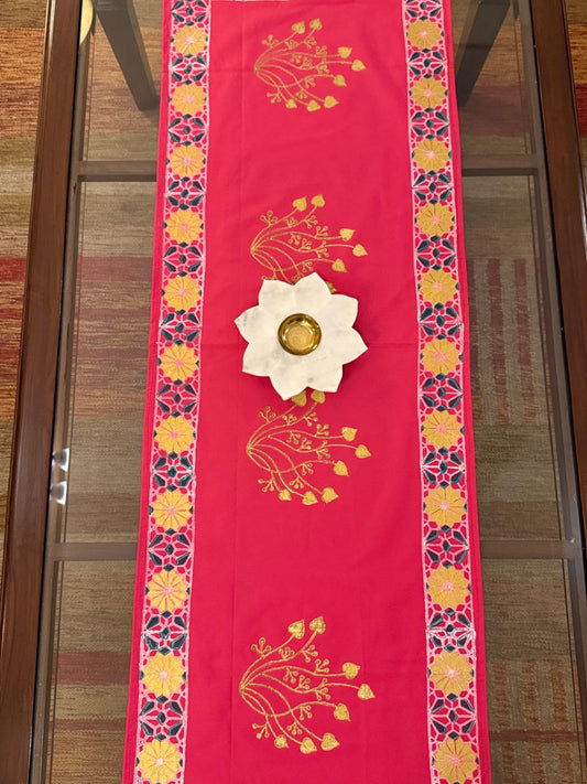 Ranjana - Hand Block Print, Fuschsia Pink, Dining Table Runner (15"x58")