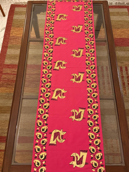 Pakhee - Hand Block Print, Fuchsia Pink, Dining Table Runner (15"x58")