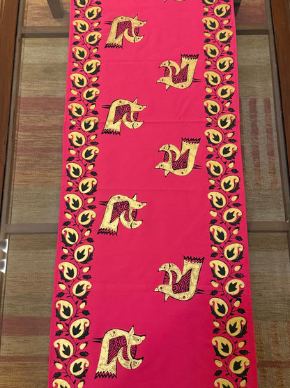 Pakhee - Hand Block Print, Fuchsia Pink, Dining Table Runner (15"x58")