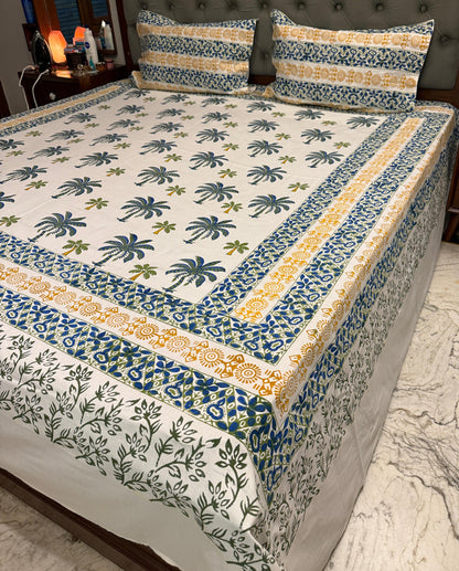 Coastal Calm – Hand Block Printed Double Bedsheet Set