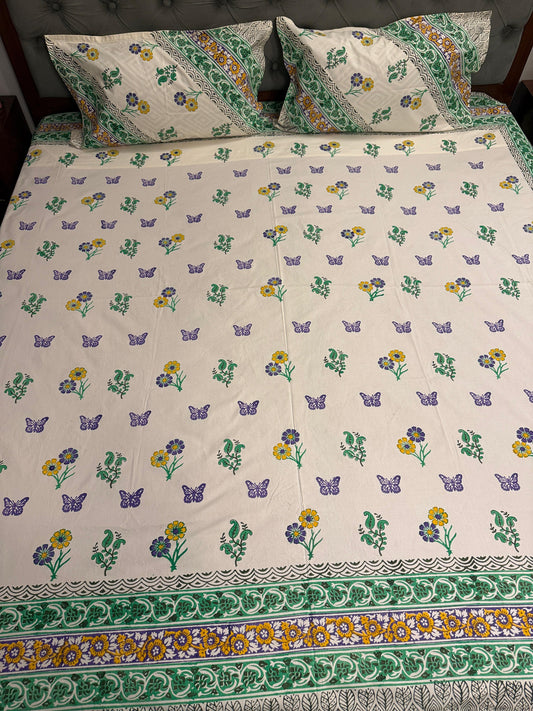 Titli 🦋 – Hand Block Printed Double Bedsheet Set