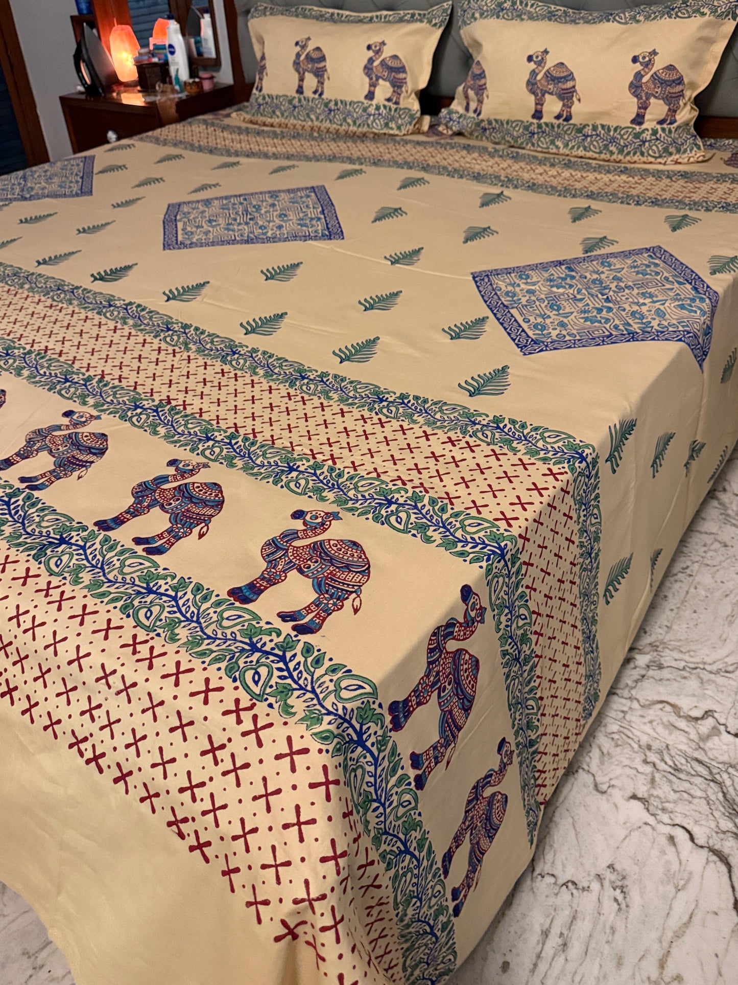 Raahi 🐪 – Hand Block Printed Double Bedsheet Set