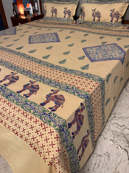 Raahi 🐪 – Hand Block Printed Double Bedsheet Set