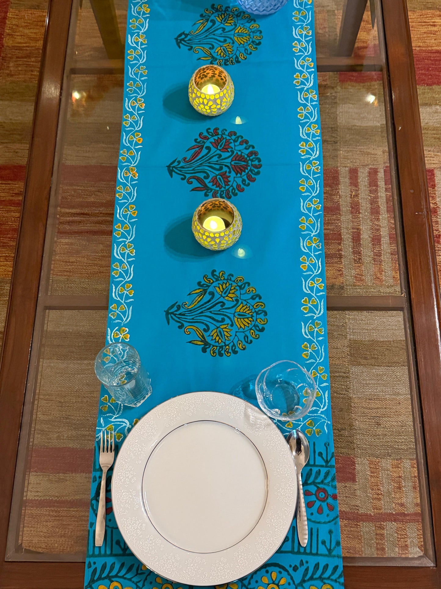 Rivaayat – Turquoise Blue Cotton Runner (14" × 73")